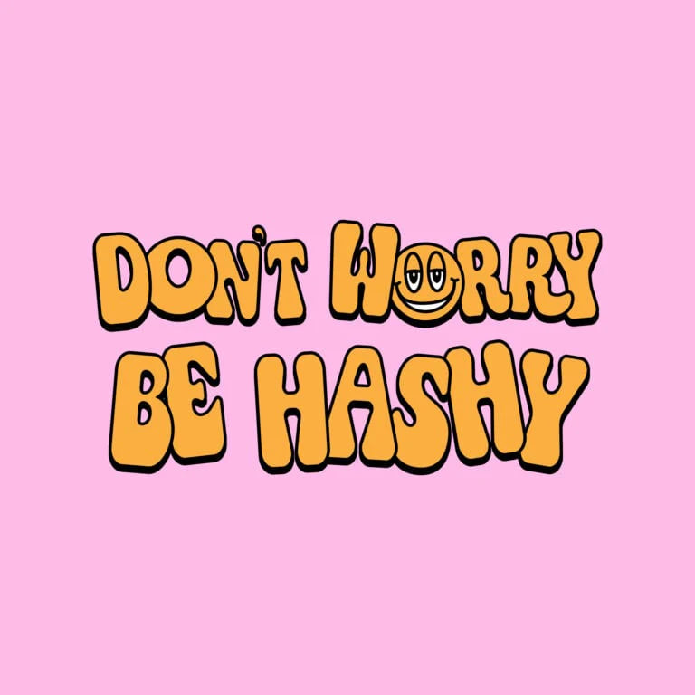 Fun pink Focus V screensaver with yellow bubble letters saying “Don’t Worry Be Hashy.” A cheerful Focus V screen saver for CARTA users.