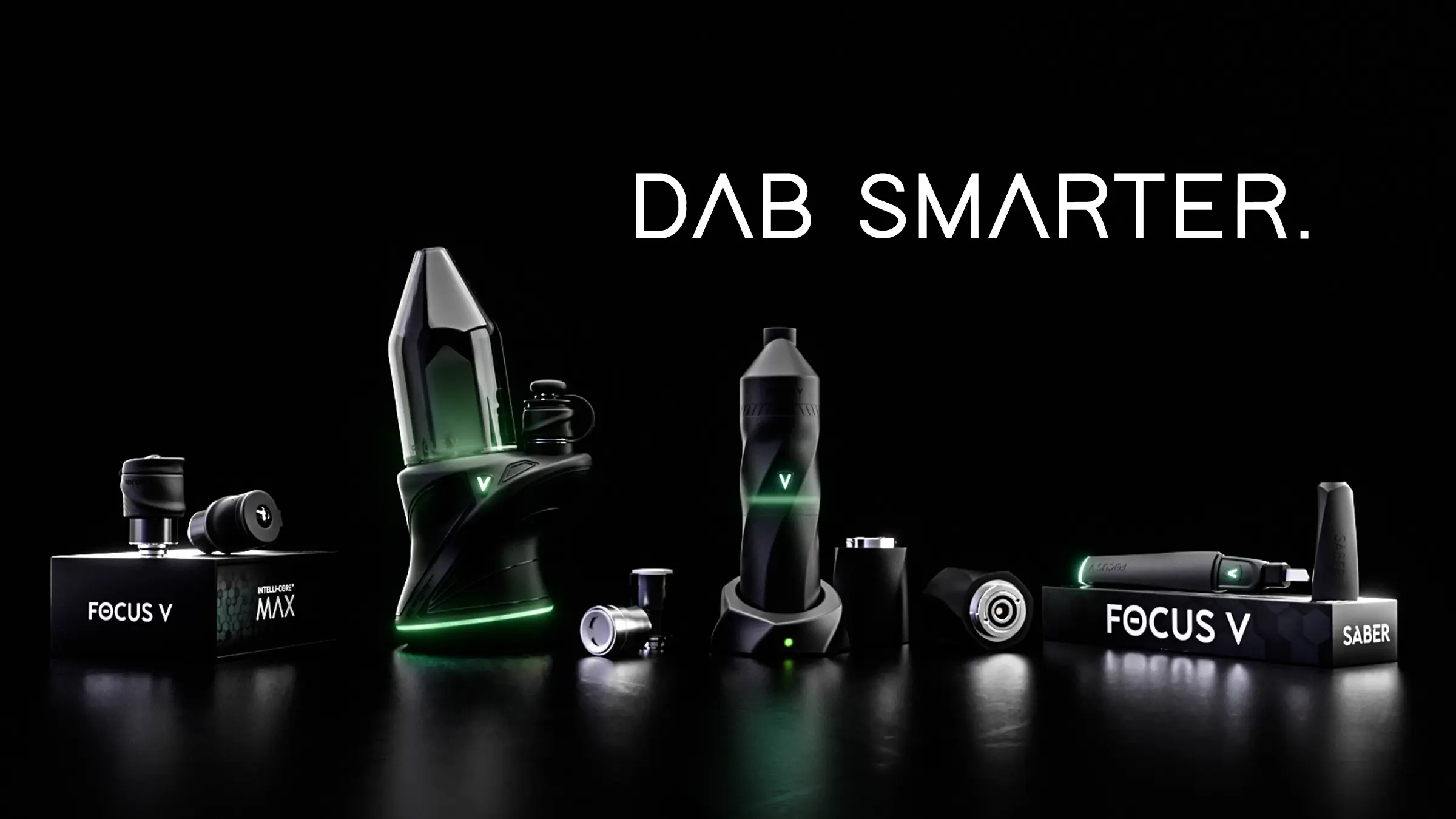 Focus V electric dab rigs collection featuring CARTA 2 and AERIS, showcasing sleek, modern designs with advanced technology for oil and herb concentrates.