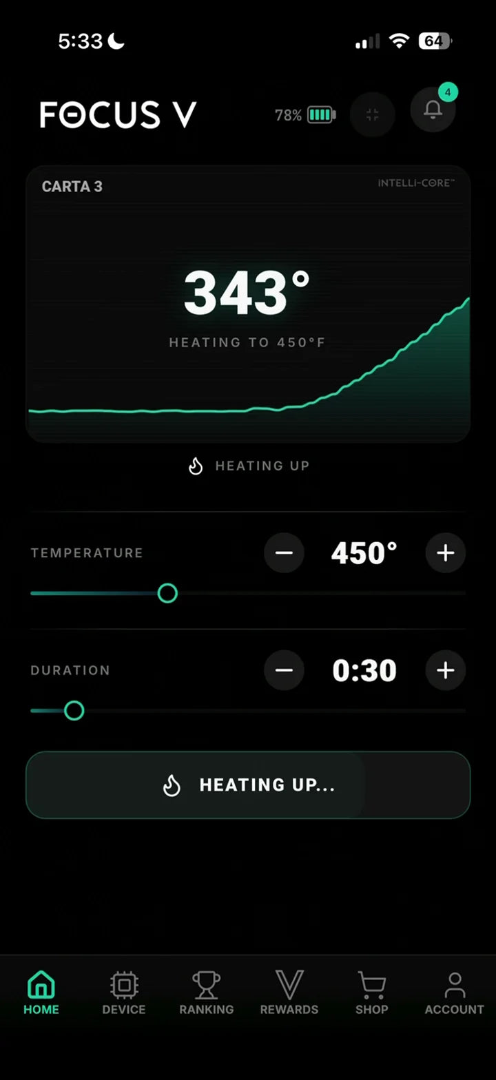 Live temperature graph heating up