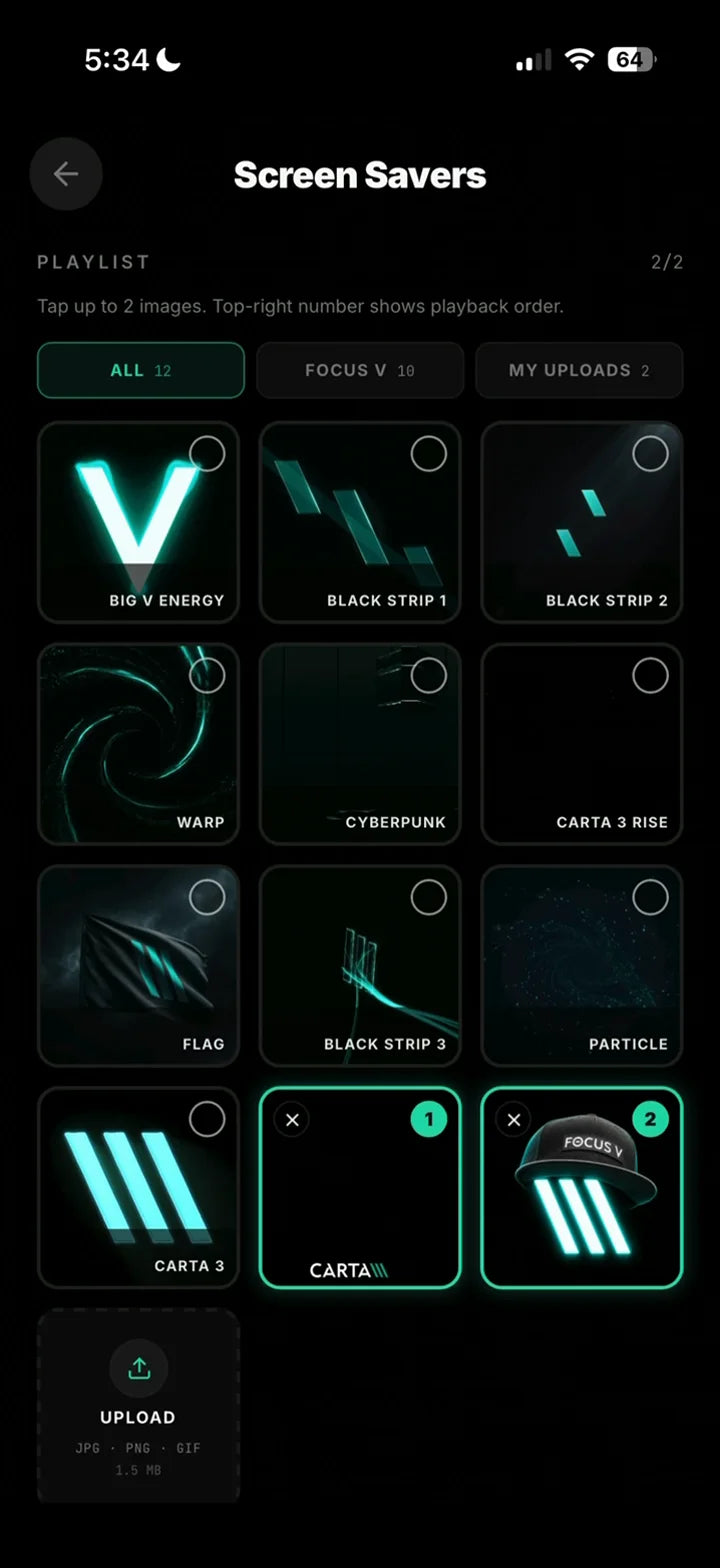 Custom screen savers on CARTA 3