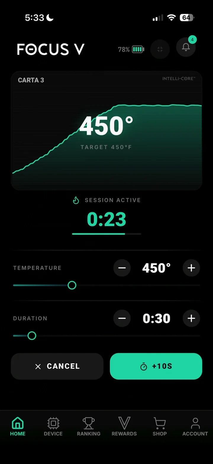 Active session with countdown and extend