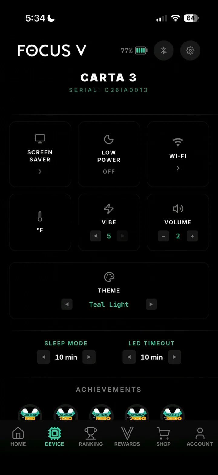 CARTA 3 device settings