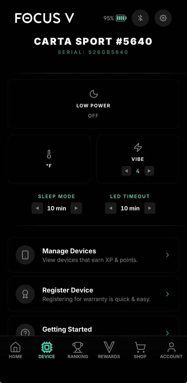 CARTA Sport device settings